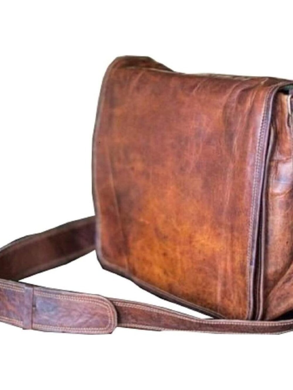 18 inch Leather Full Flap Messenger Handmade Bag Laptop Bag Satchel Bag Padded M